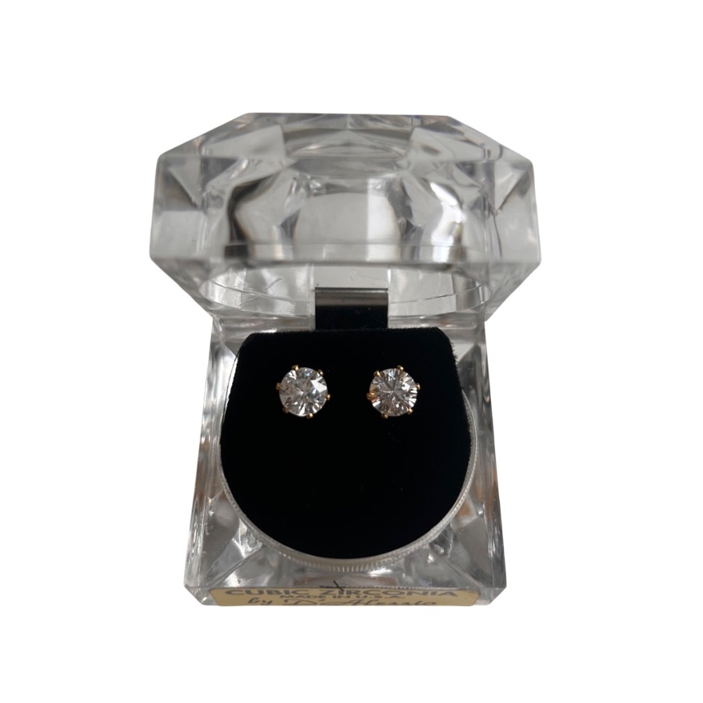 NIB D'Alessio CZ Cubic Zirconia Gold-tone Pierced Earrings